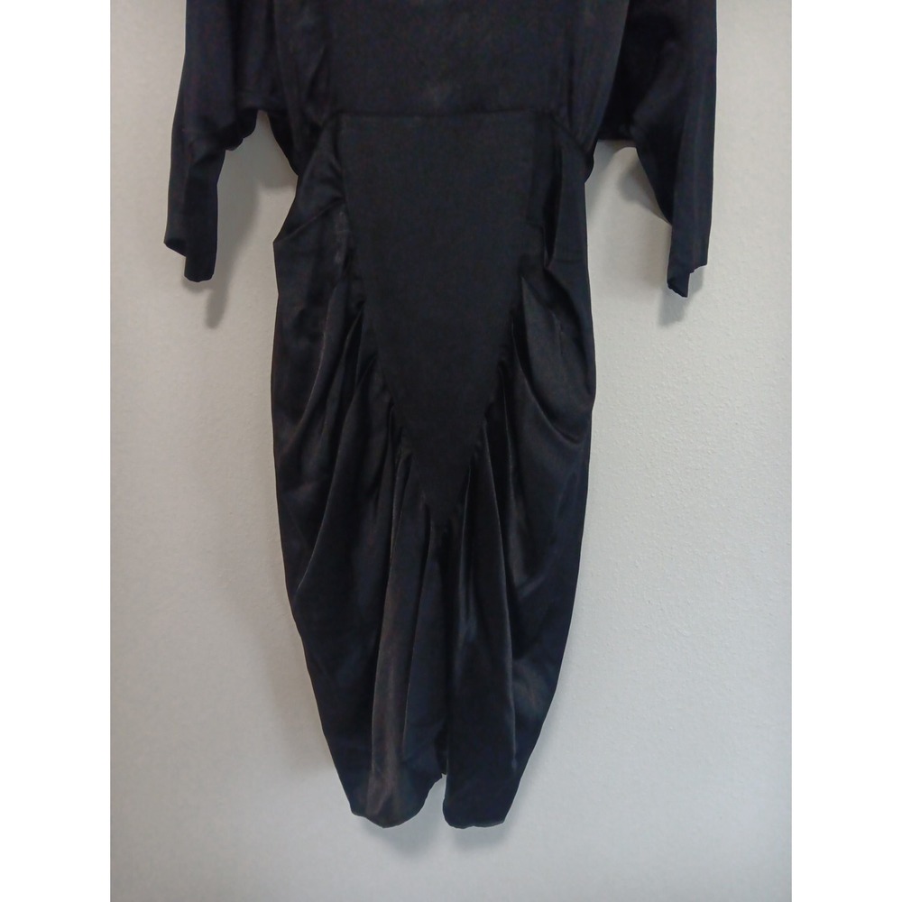 Satin Dress XS Black Witchy Gathered V Waist Sheath Vampire Vampgoth Stevie Nick - Picture 3 of 13